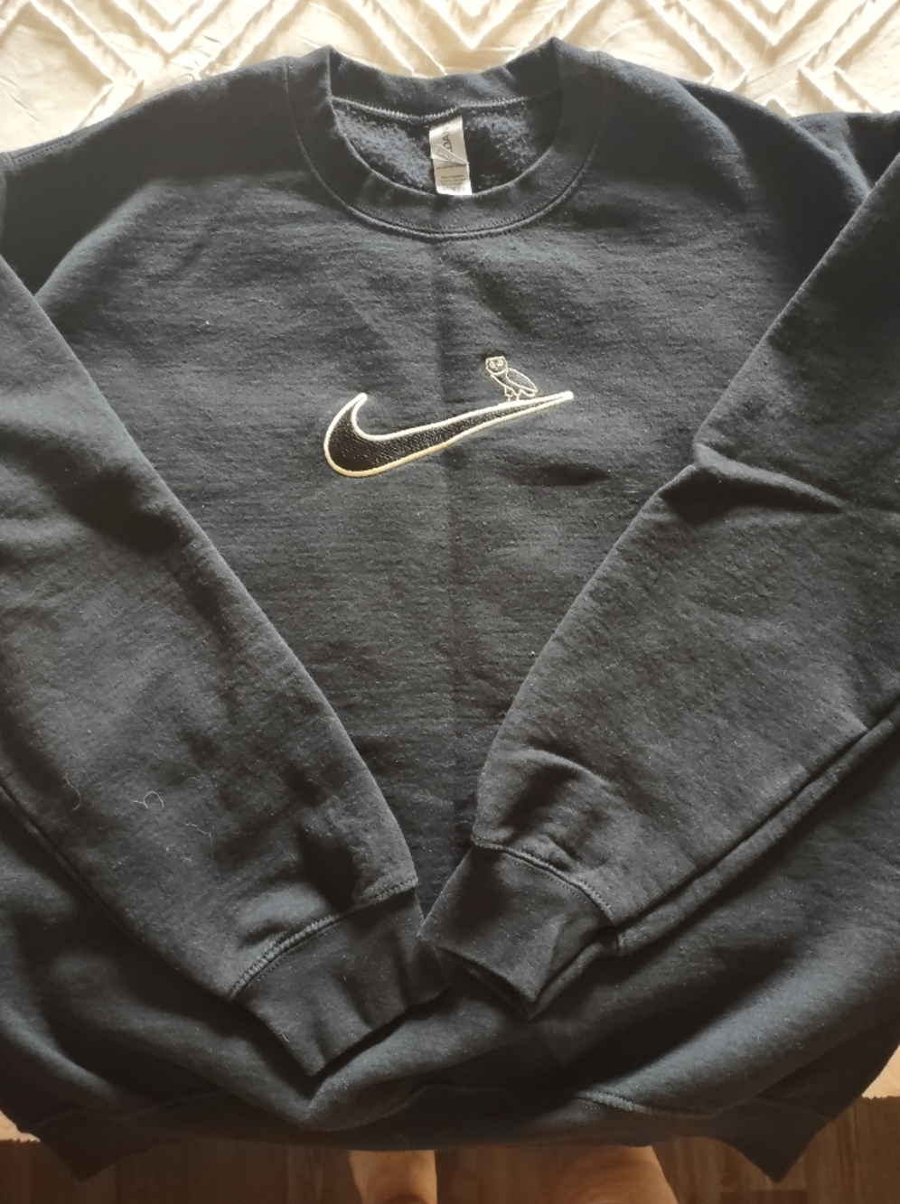Gildan Black Crewneck Sweatshirt with Embroidered Gold Nike Swoosh